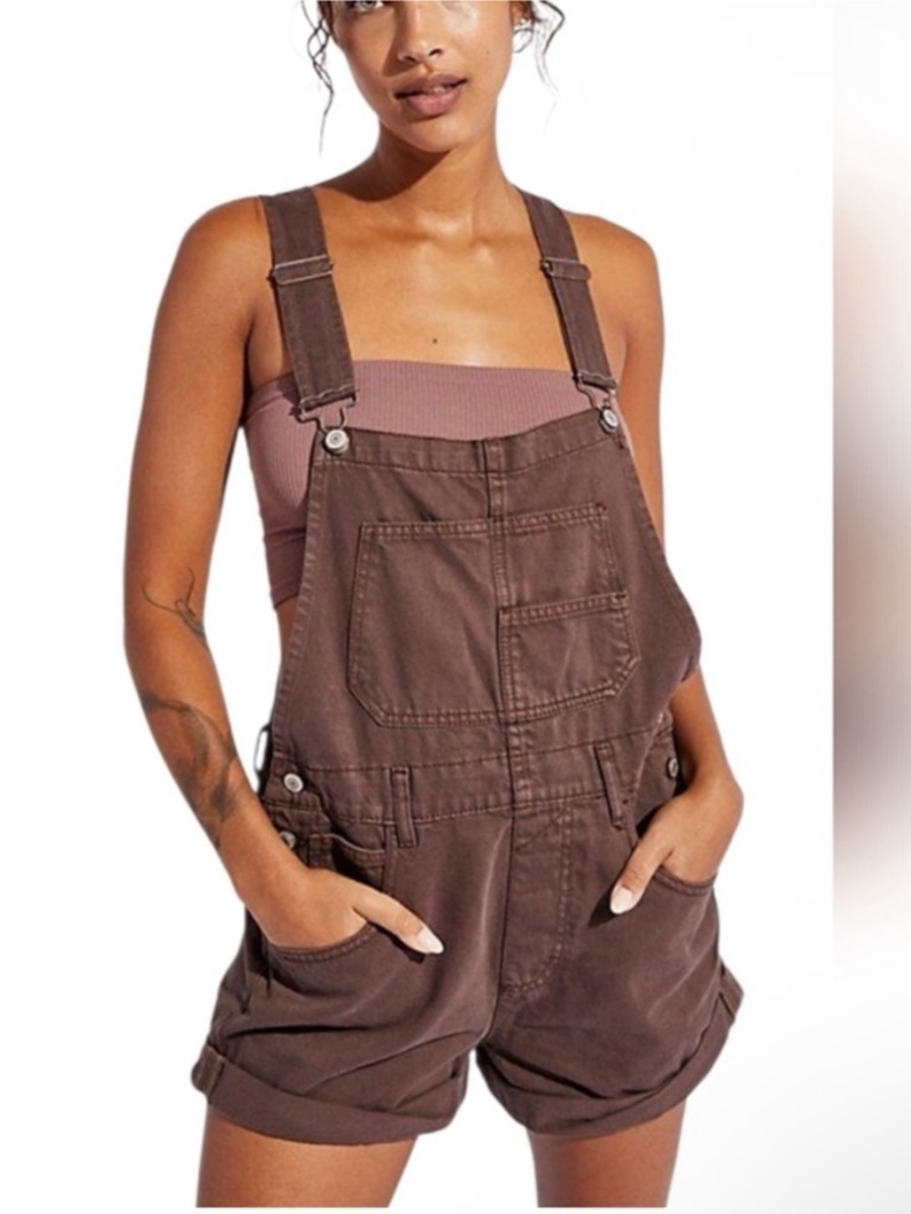 Free People We The Free Rust Brown Ziggy Shortalls Romper Small 38514
